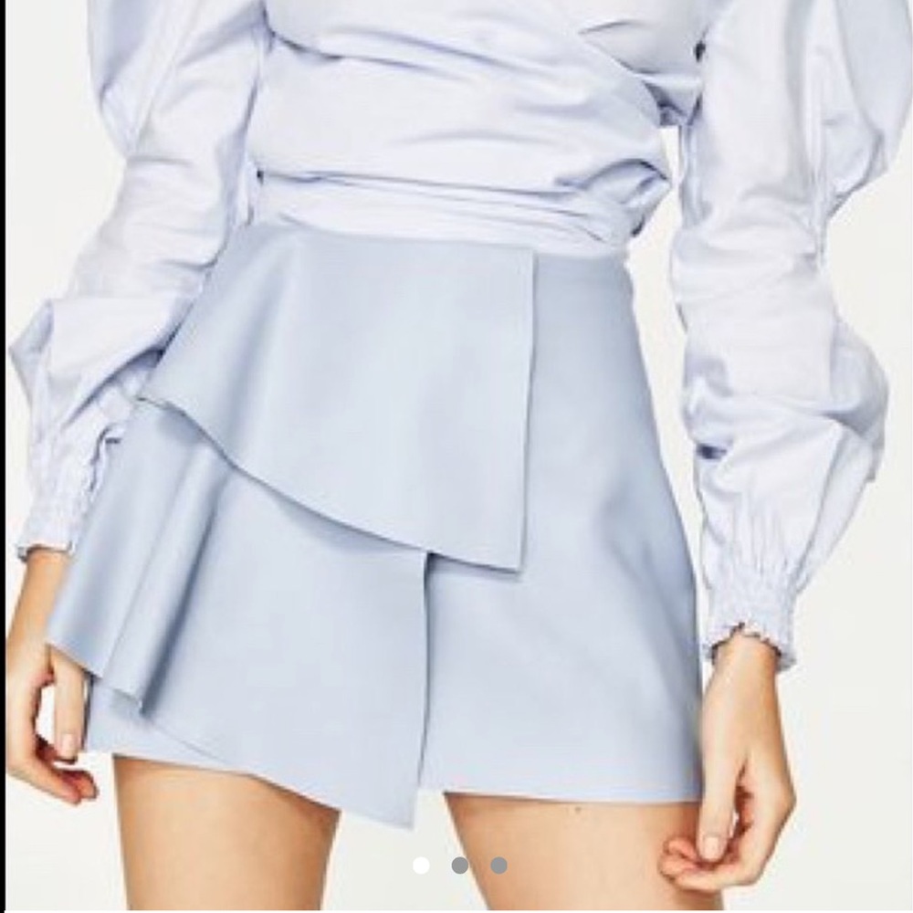 Baby blue pastel ruffle pleather mini skirt